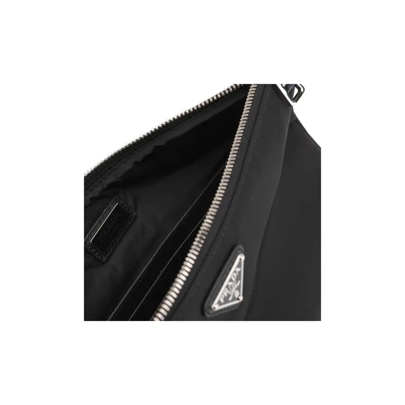 PRADA Recycled Nylon/Cow Leather Toiletry Bag Handheld Briefcases Large Size Men's Black/Silver-4