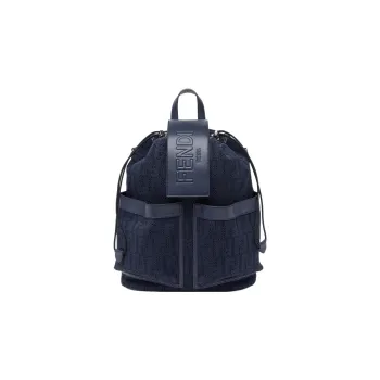 FENDI Cow Leather Backpack Medium Size Men's Dark Blue