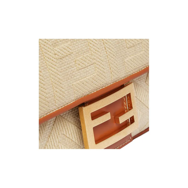 FENDI Baguette Leather Polyamide Portable Crossbody Bag, Shoulder Bag Women's Beige-4
