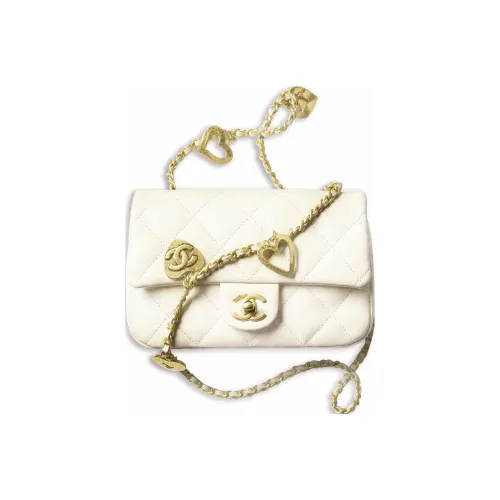 CHANEL Lambskin Flap Bag, Shoulder Bag, Crossbody Bag Mini Women's White