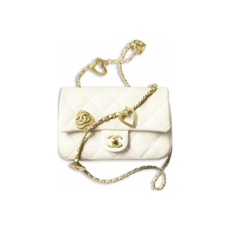 CHANEL Lambskin Flap Bag, Shoulder Bag, Crossbody Bag Mini Women's White-0