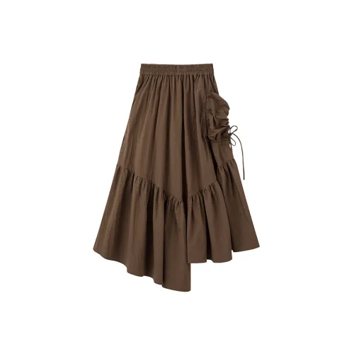 Youppiestaywithme Casual Long Skirts Women's Brown