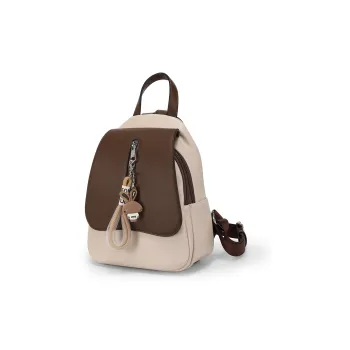 MEXICAN Polyurethane Backpack Regular Women's Ecru & Coffee