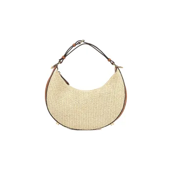 FENDI Fendigraphy Cow Leather Crescent Bag Handbag Shoulder Bag Women's Beige