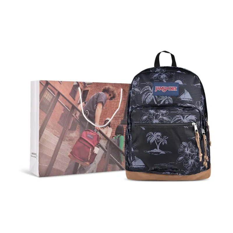 JanSport Leather Laptop Backpack Medium Size Unisex Dark Floral-5