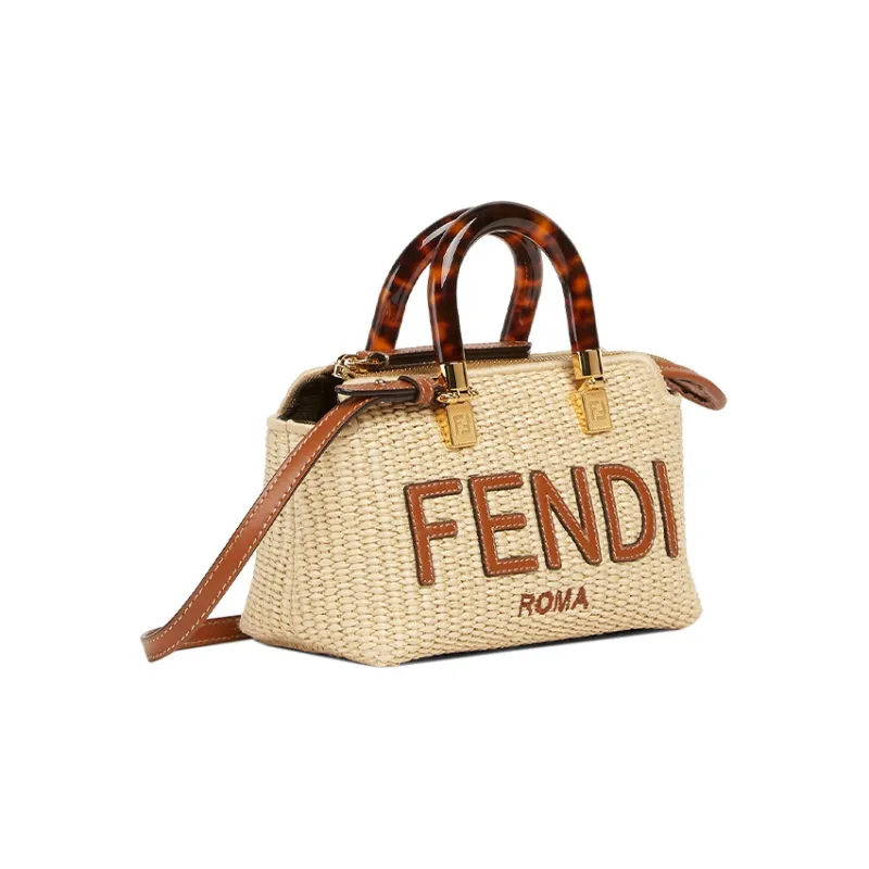 FENDI Straw With Leather Shoulder Bag, Crossbody Bag, Handbag Mini Women's Beige-1