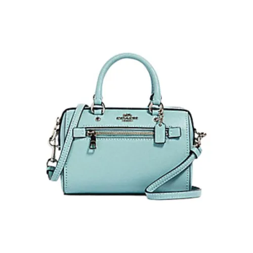 COACH Rowan Cross-Stitch Leather Boston Bag Shoulder Bag Crossbody Bag Handbags brand Women's Blue