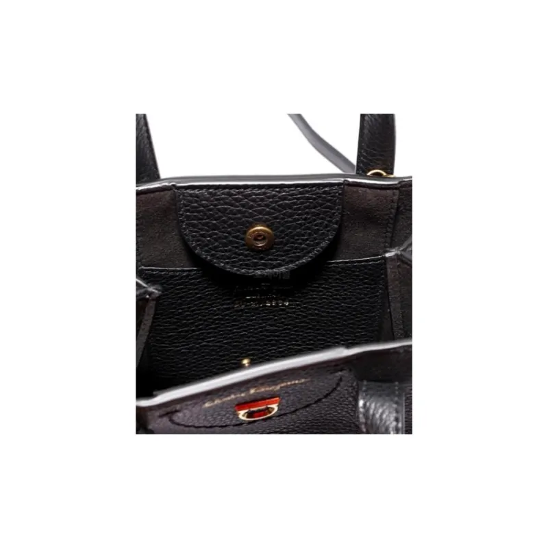 FERRAGAMO GANCINI Textured Cow Leather Tote Bag Shopping Bag Shoulder Bag Crossbody Bag Handbag Mini Women's Black-4