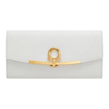 FERRAGAMO GANCINI Cow Leather Wallet Women's White
