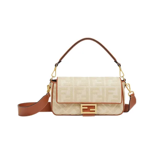 FENDI Baguette Leather Polyamide Portable Crossbody Bag, Shoulder Bag Women's Beige