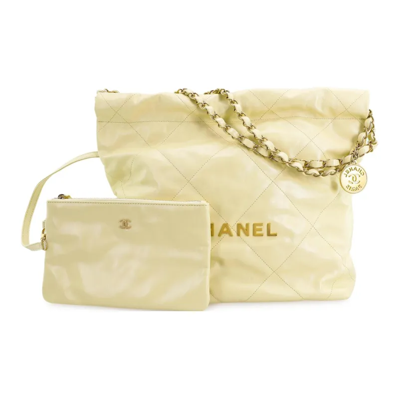 CHANEL 22Bag Bright Calfskin Trash Bag, Tote Bag, Shopping Bag, Handbag, Shoulder Bag Trumpets Women's Light Yellow-3