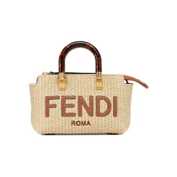FENDI Straw With Leather Shoulder Bag, Crossbody Bag, Handbag Mini Women's Beige