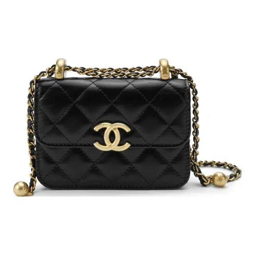 CHANEL WOC Calfskin & Metal Wallet On Chain, Coin Purse, Shoulder Bag, Crossbody Bag Small Size Women's Black