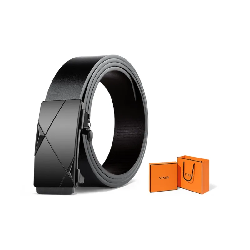 VINEY Split Cow Leather Belts Men's Black 3.4cm-0