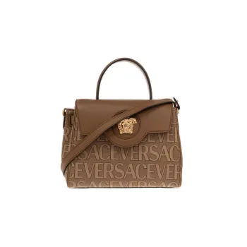 VERSACE Cow Leather Shoulder Bag Crossbody Bag Handbag Small Size Women's Brown