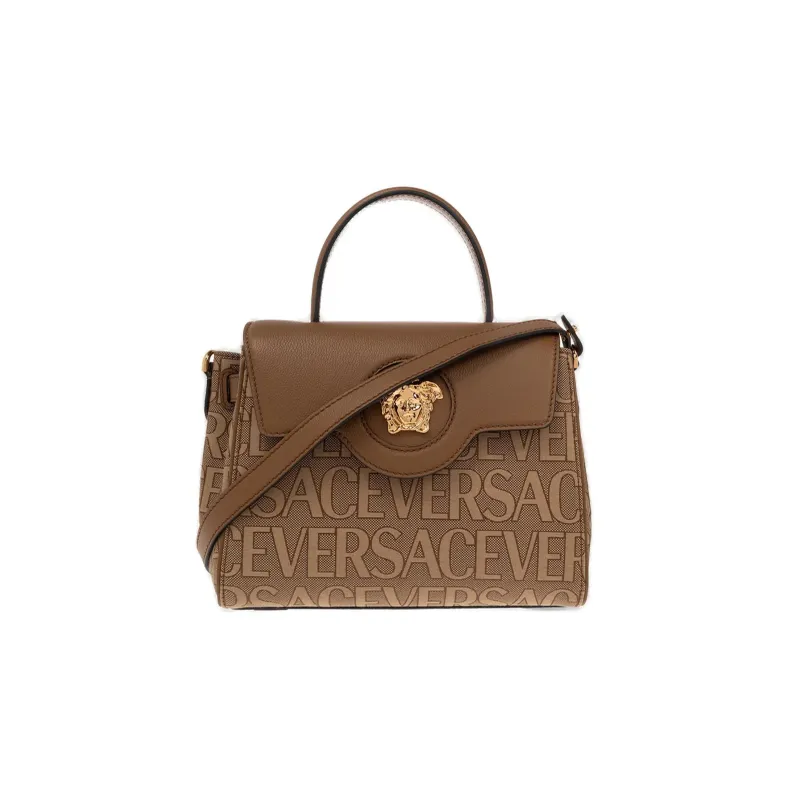 VERSACE Cow Leather Shoulder Bag Crossbody Bag Handbag Small Size Women's Brown-0