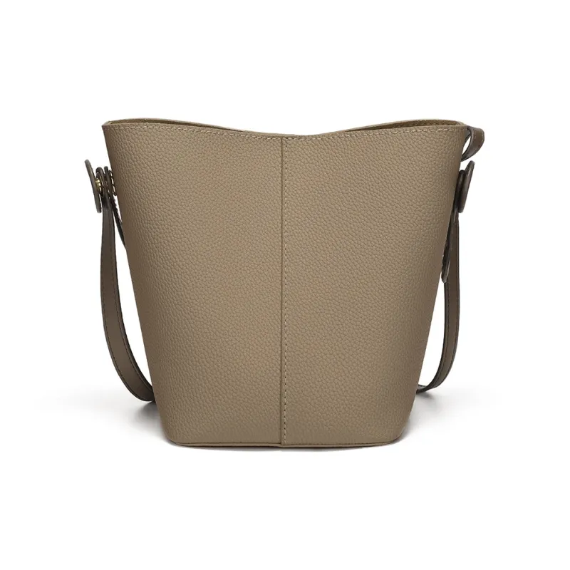 MEXICAN Cow Leather Bucket Bag, Shoulder Bag, Handbag, Crossbody Bag Medium Size Women's Ecru/Khaki-10