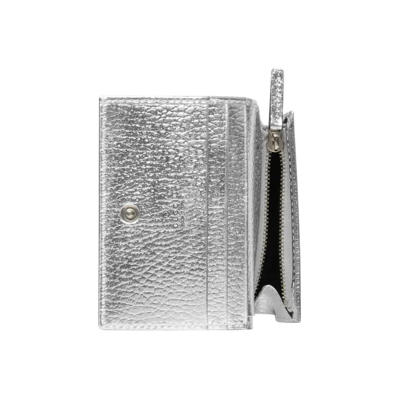 GUCCI Marmont Leather Card Holder Wallet Women's Silver-3