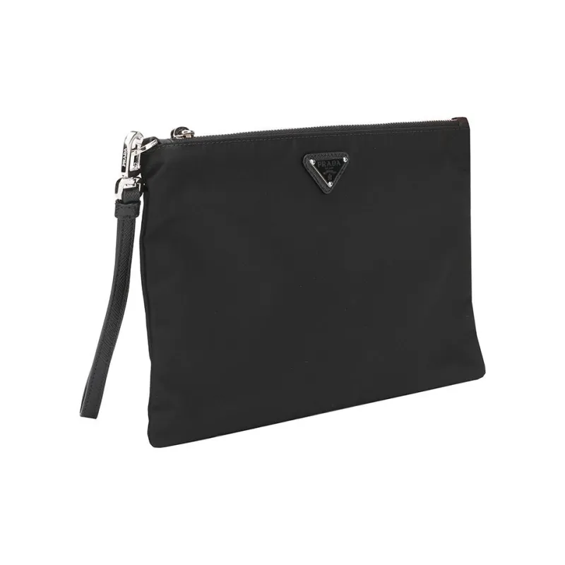 PRADA Recycled Nylon/Cow Leather Toiletry Bag Handheld Briefcases Large Size Men's Black/Silver-1
