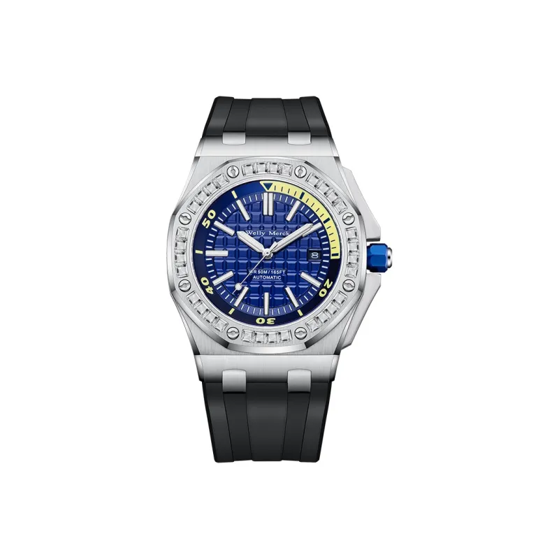 Welly Merck Automatic Mechanical Movement Men's Watches Wrist Watches 42 Black Dial Rubber Strap Wm112m-14