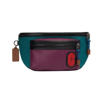 COACH Terrain Calfskin With Canvas Sling Bag, Fanny Pack Tubas Men's Blue & Purple
