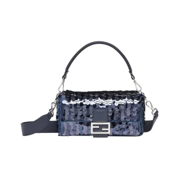 FENDI Baguette Sequins Portable Crossbody Bag Shoulder Bag Medium Size Women's Blue