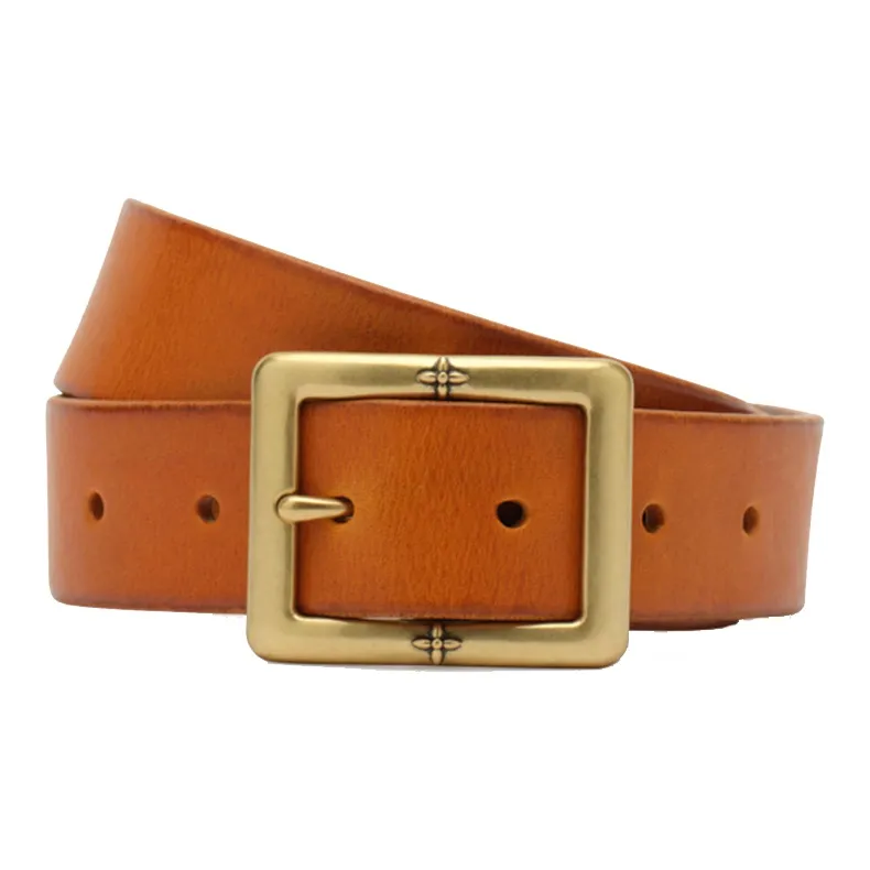 SMFK Classic Style Square Toe Denim Pin Buckle Cow Leather Leather Belts Unisex Caramel-1
