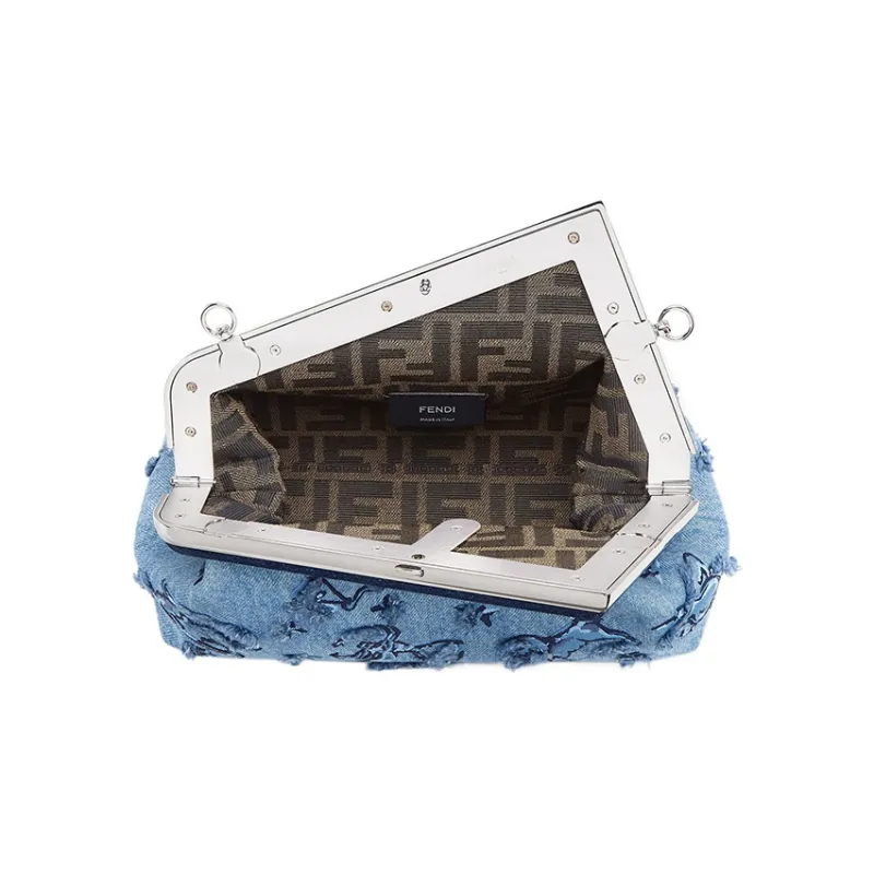 FENDI Denim Shoulder Bag, Crossbody Bag, Clutch Trumpets Women's Light Blue-3