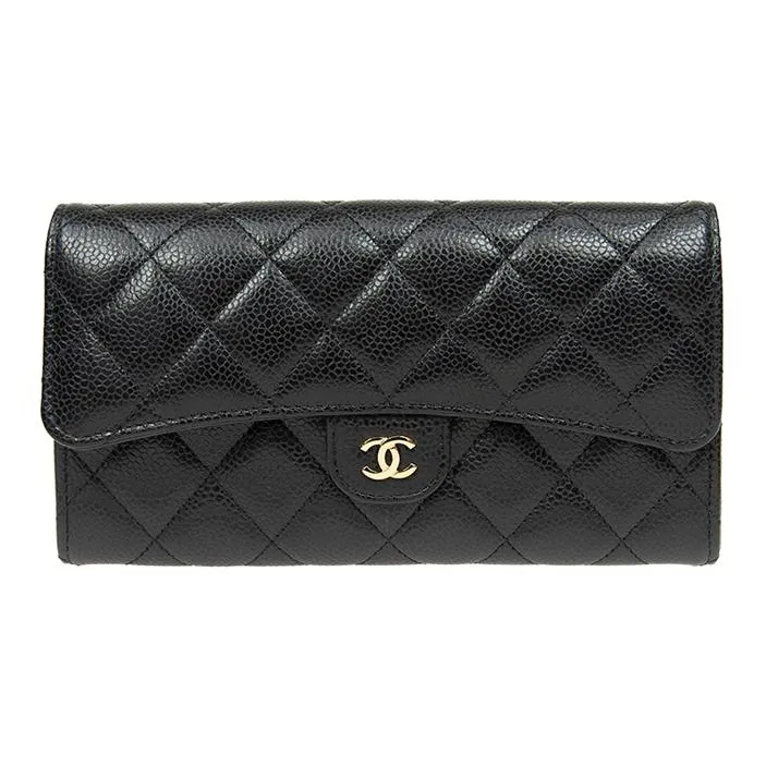CHANEL Grain Embossed Calfskin & Metal Card Holder, Wallet Women's Black-0