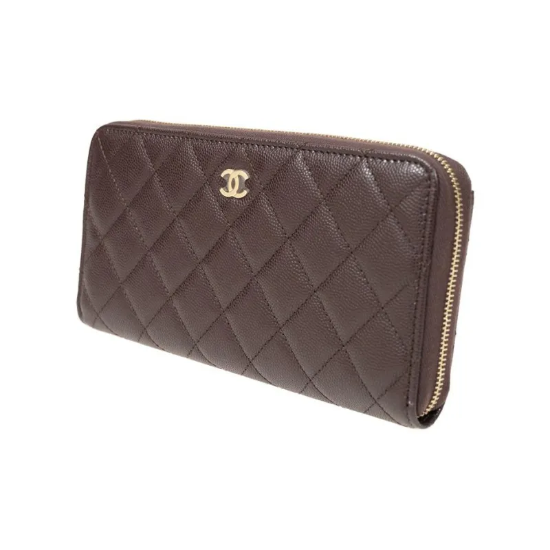 CHANEL Embossed Shiny Calfskin Wallet Women's Deep Red-1