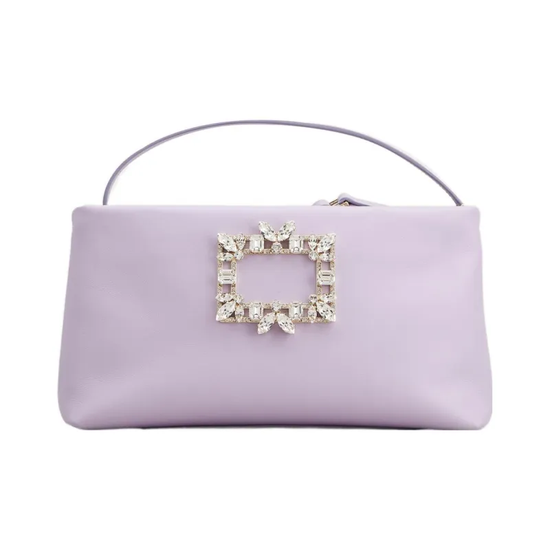 Roger Vivier RV NIGHTLILY Leather Handheld One Shoulder Handbag Mini Women's Light Purple-0