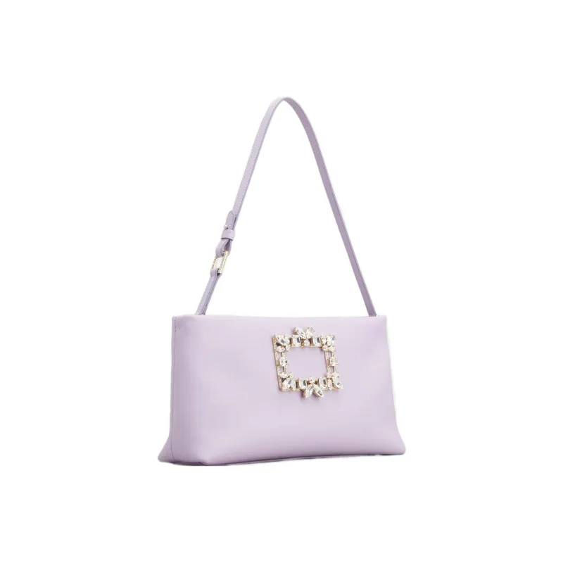 Roger Vivier RV NIGHTLILY Leather Handheld One Shoulder Handbag Mini Women's Light Purple-1