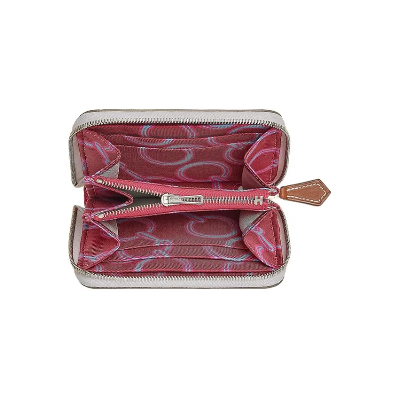 HERMES Silk'In Epsom Calfskin With Barenia Calfskin Wallet Women's Light Gray/Ruby-1