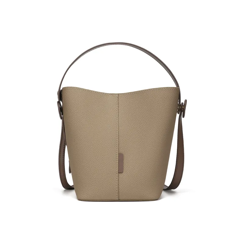 MEXICAN Cow Leather Bucket Bag, Shoulder Bag, Handbag, Crossbody Bag Medium Size Women's Ecru/Khaki-7