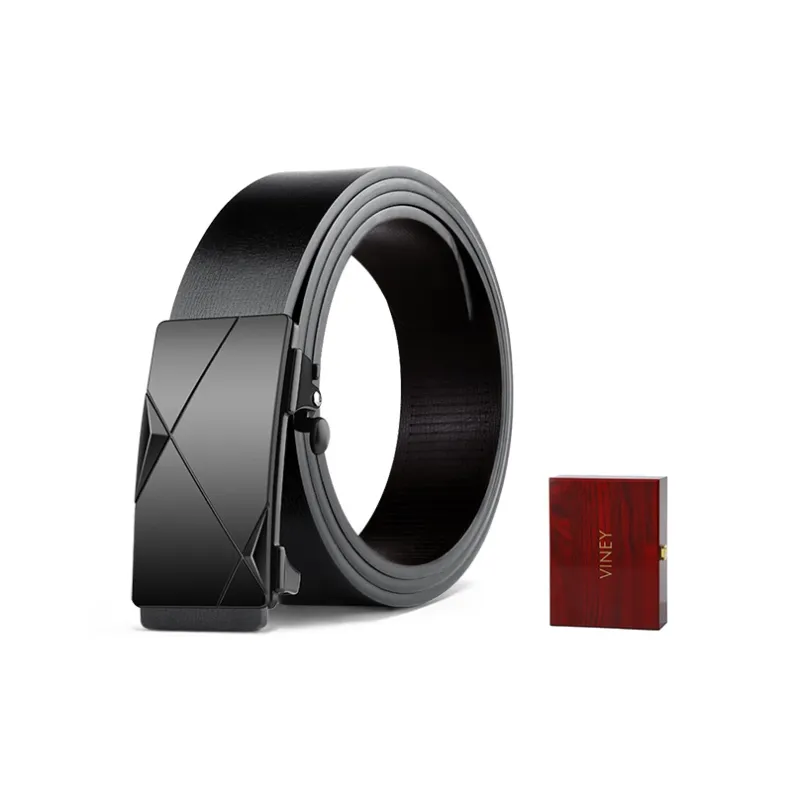 VINEY Split Cow Leather Belts Men's Black 3.4cm-2