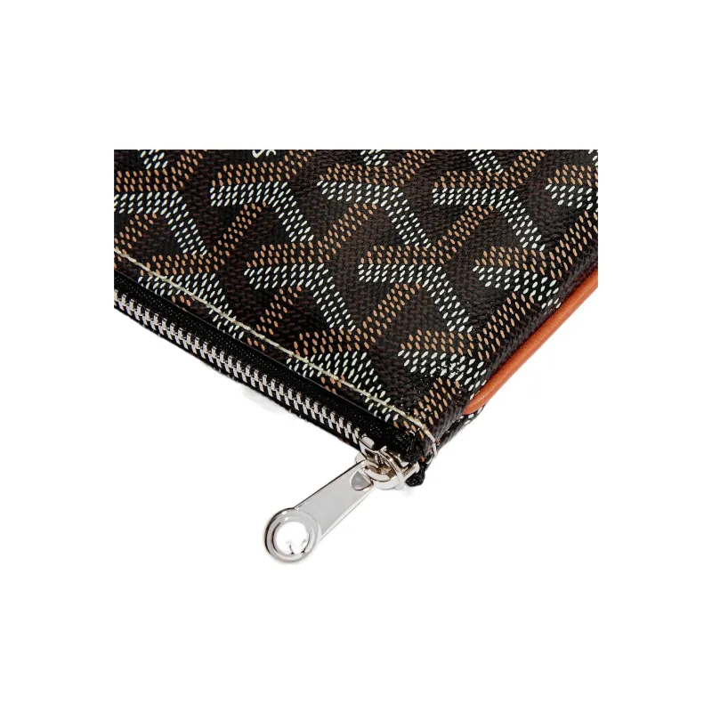 GOYARD SENAT Canvas With Calfskin Wallet Card Holder Clutch Mini Unisex Brown-2