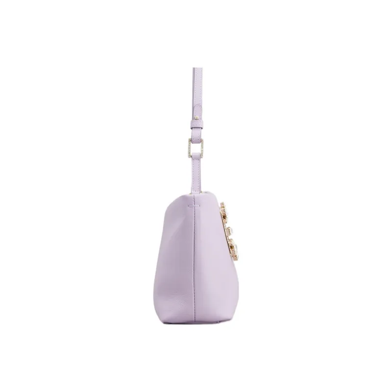 Roger Vivier RV NIGHTLILY Leather Handheld One Shoulder Handbag Mini Women's Light Purple-3