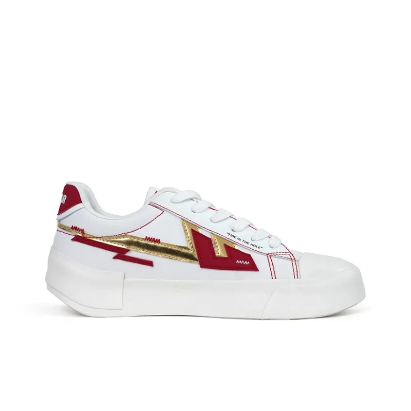 CHUANYUEHUOXIAN CF x Warrior Anti Slip Wear Resistant Low Top Skateboard Shoes Unisex White Red-1
