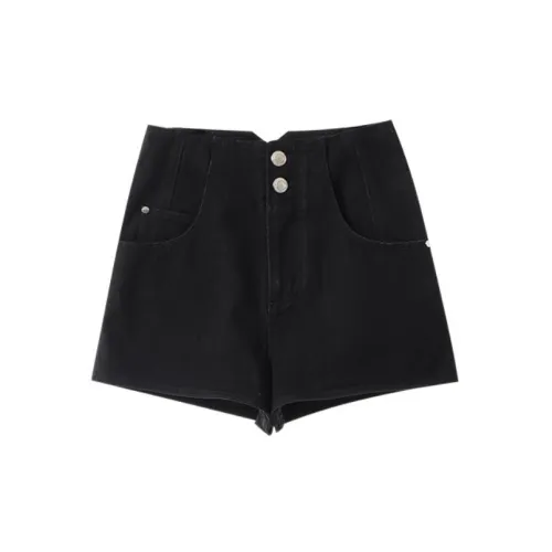 YUMOMO STAR Denim Shorts Women's Carbon Black