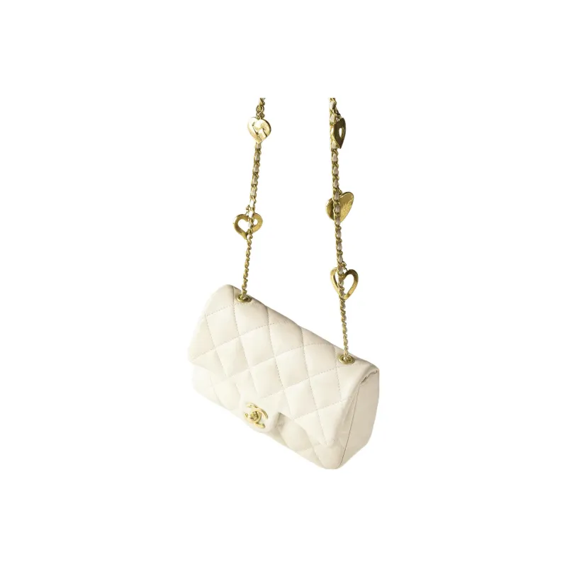 CHANEL Lambskin Flap Bag, Shoulder Bag, Crossbody Bag Mini Women's White-3