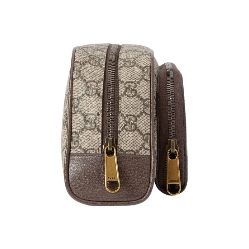 GUCCI Ophidia Canvas With Leather Binding Toiletry Bag Women's Beige/Ebony-3