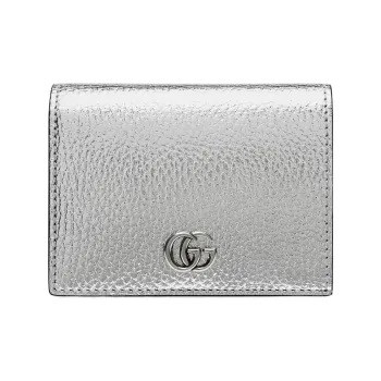 GUCCI Marmont Leather Card Holder Wallet Women's Silver