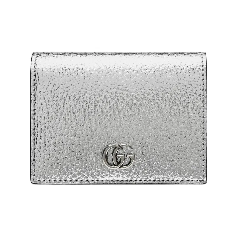 GUCCI Marmont Leather Card Holder Wallet Women's Silver-0