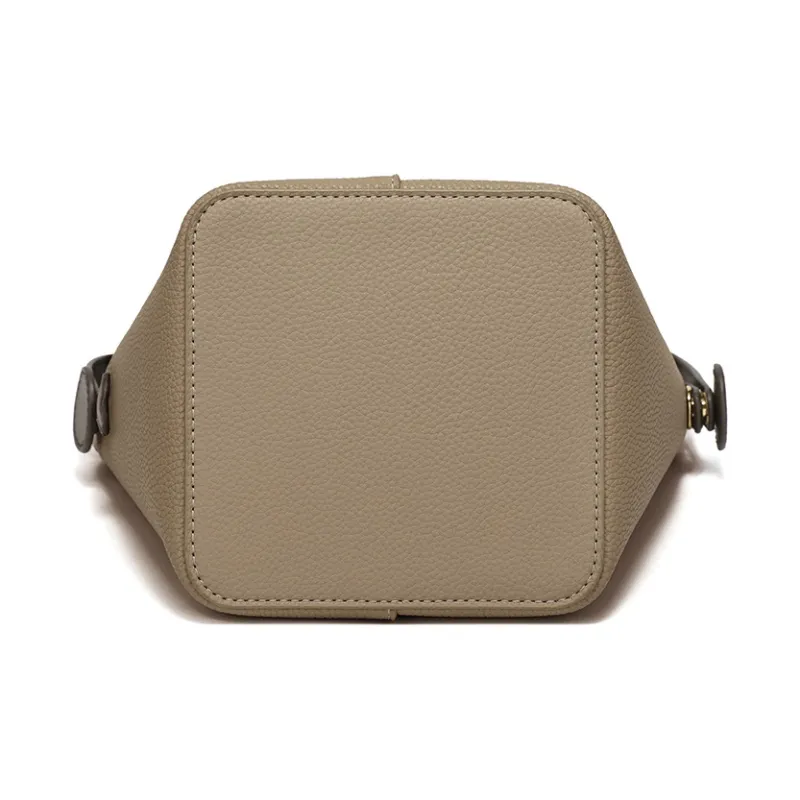 MEXICAN Cow Leather Bucket Bag, Shoulder Bag, Handbag, Crossbody Bag Medium Size Women's Ecru/Khaki-11