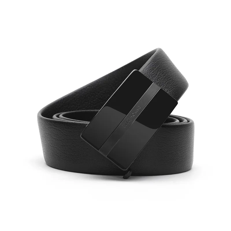 ELLE HOMME Automatic Buckle Steel Buckle Double Head Box Top Grain Cow Leather Belts Men's Black Width 3.7cm-5