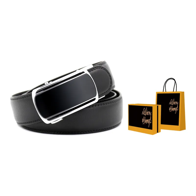 ALIEN BANG Business Genuine Leather Luxurious Cow Split Leather Leather Belts Men's Black Width 3.5CM-1