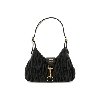 MIU MIU Wander Series Mattress Textured Nappa Sheep Leather Handbag Women's Black