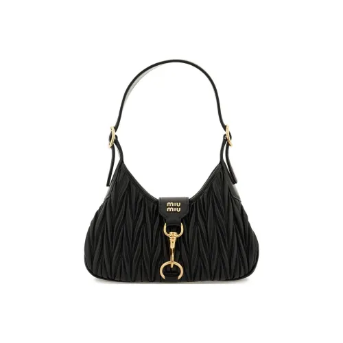 MIU MIU Wander Series Mattress Textured Nappa Sheep Leather Handbag Women's Black