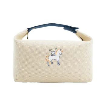 HERMES Bride a Brac Canvas Canvas Bag Lunch Boxes With Storage Unisex Pearl Gray