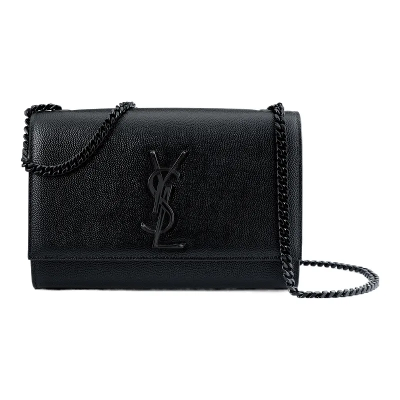 SAINT LAURENT Kate Grain De Poudre Embossed Leather Small Black-0